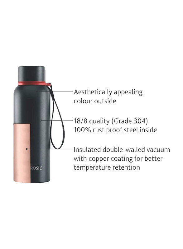 Borosil 850ml Hydra Trek Vacuum Insulated Bottle, Black