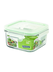 Glasslock Square Food Container, 490ml, Clear/Green