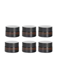 Star Cook Glass Amber Cream Cosmetic Jar Set with Lid, 6 Pieces x 30ml, Black