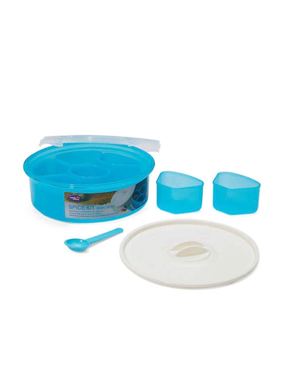 Lock & Lock Plastic Round Spice Kit, 20cm, Blue/White