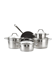 Bergner 9-Piece Gourmet Cookware Set, Silver/Black