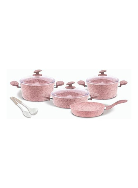 Home Maker Granite Cookware Set, 9 Pieces, Pink/White