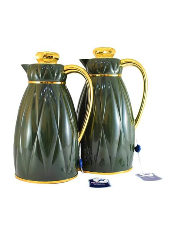 Home Maker 2-Piece Coffee And Tea Flask Set with 1L & 1.3L Capacity, Green