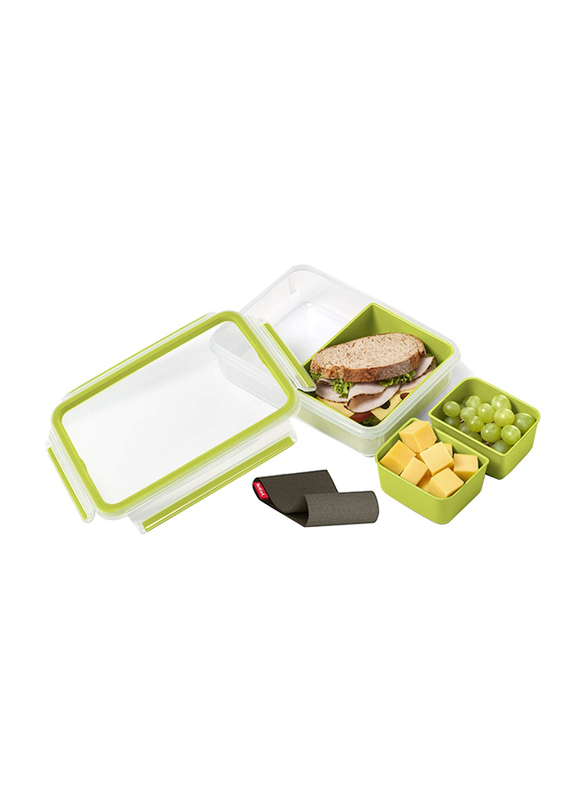 Tefal Master Seal To Go Rectangular Lunch Box, 1.2 Liters, Green/Clear