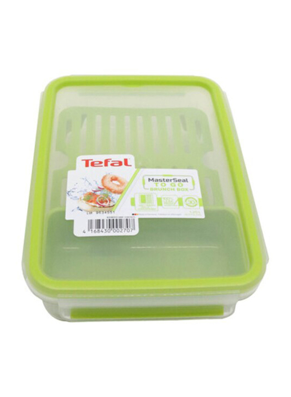 Tefal Master Seal To Go Rectangular Brunch Box, 1.2 Liter, Clear/Green