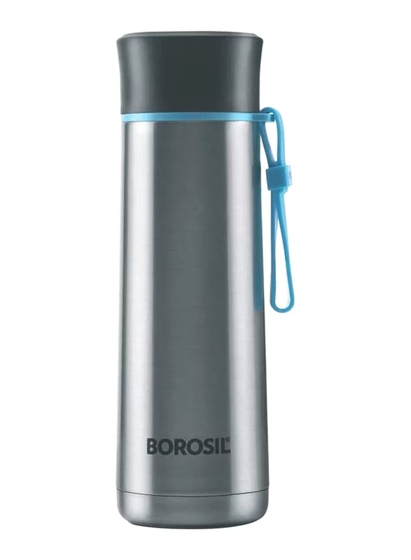 Borosil 400ml Sprint Vacuum Bottle, Steel Silver