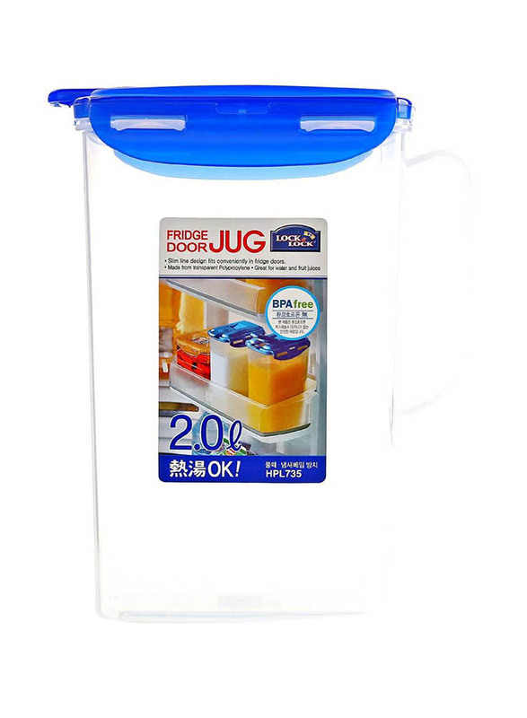 Lock & Lock 2Ltr Plastic Fridge Door Jug, Clear/Blue