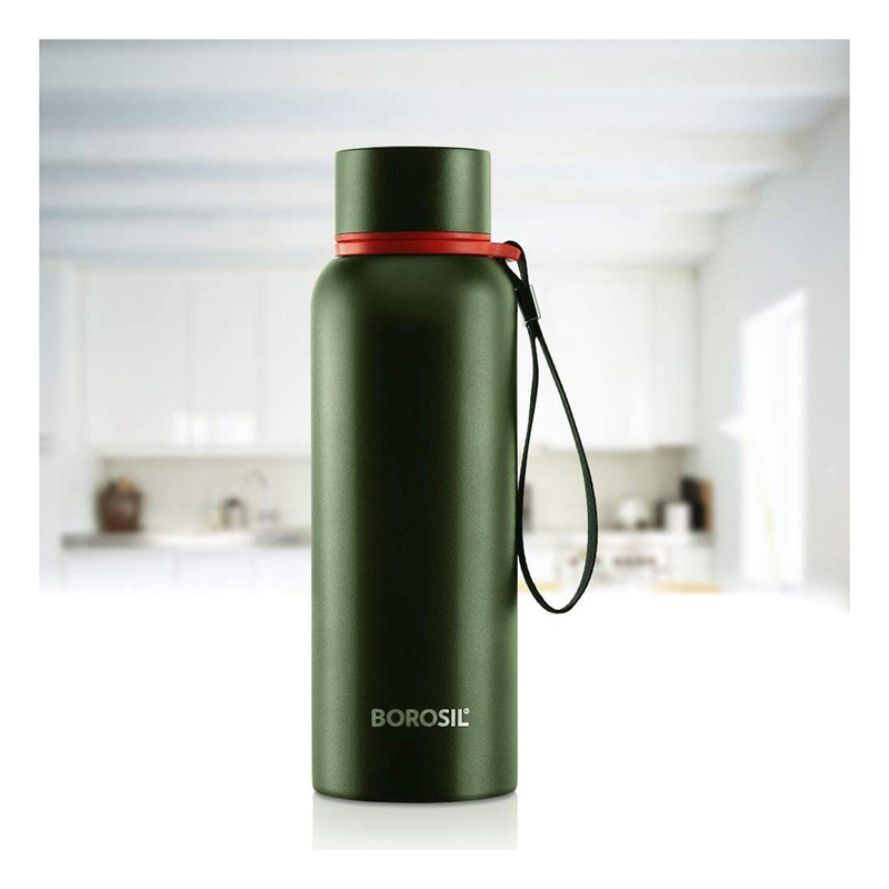 Borosil 500ml Hydra Trek Vacuum Insulated Bottle, Green