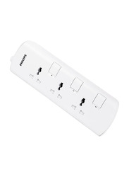 Philips 3 Outlets Power Strip with Individual Switches and 2 Meter Cable, White