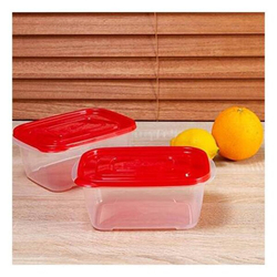 Lock & Lock EZ Lock Easy Plastic Rectangular Food Container, 2 x 1.32 Liter, Clear/Red