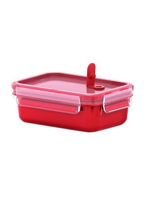 Tefal Master Seal Plastic Micro Rectangular Food Storage Box, 5.5 Liters, Red/Clear