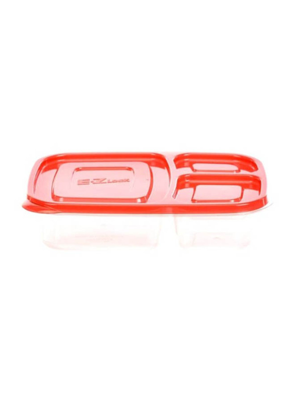 Lock & Lock EZ Lock Easy Plastic Rectangular Food Container, HLE7504, 965ml, 2 Pieces, Clear/Red