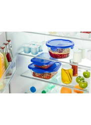 Pyrex 1.6L Cook & Go Glass Round Dish with Lid, Blue/Clear