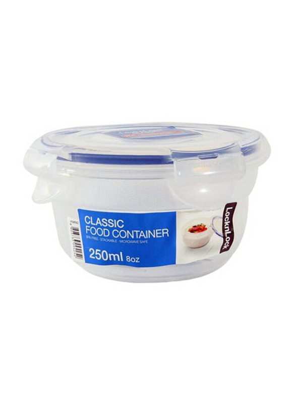 Lock & Lock Classic Round Plastic Food Container, HSM942, 250ml, Clear/Blue