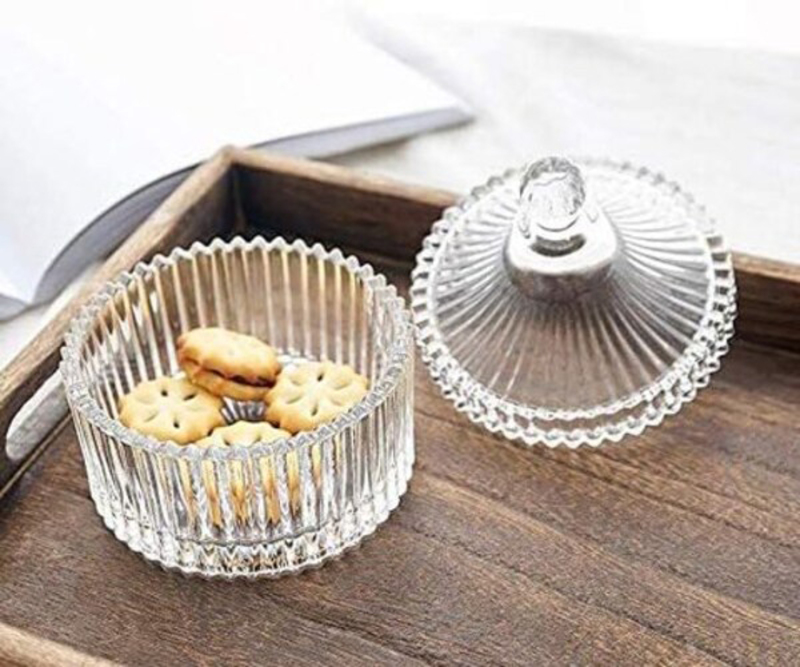 Upstore Tent Shaped Crystal Glass Candy Dish with Lid, 300ml, Clear