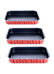 Tefal 3-Piece Non-Stick Rectangular Oven Dish, Black/Red