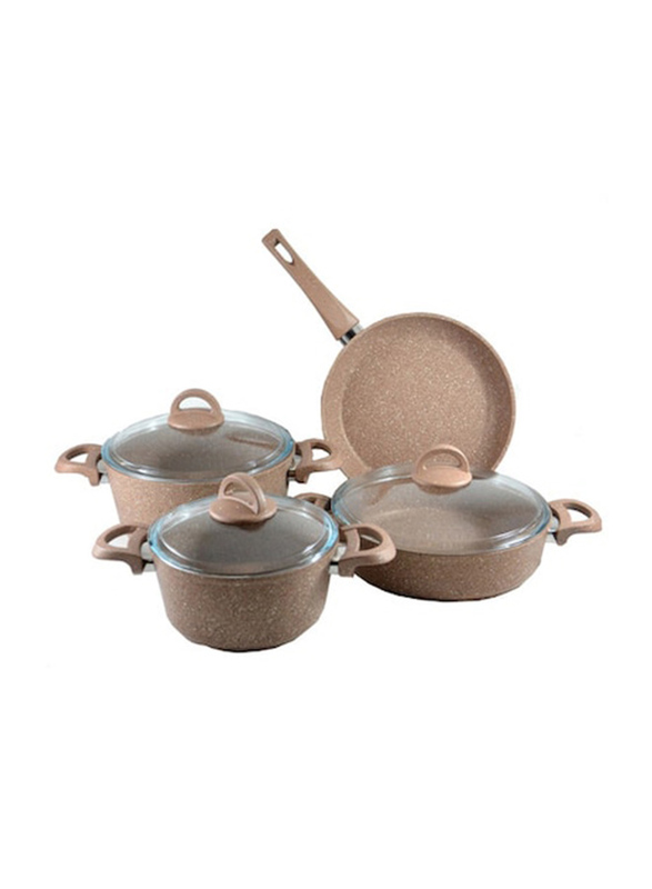 Home Maker Granitec Cookware Set, 7 Pieces, Milk Brown