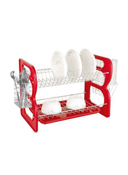 Fusion 2 Tier Dish Rack With Plastic Rack, 42x36cm, Red