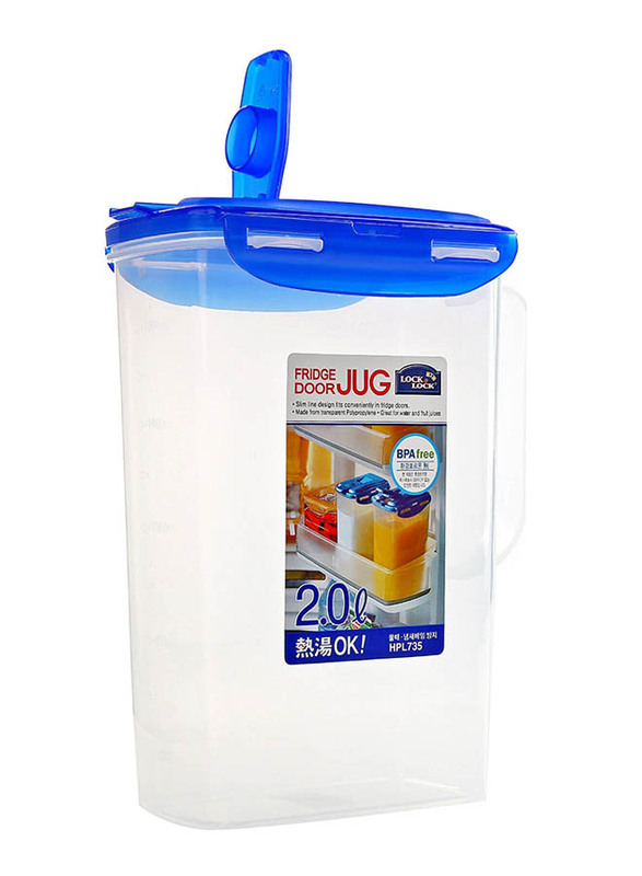 Lock & Lock 2Ltr Plastic Fridge Door Jug, Clear/Blue