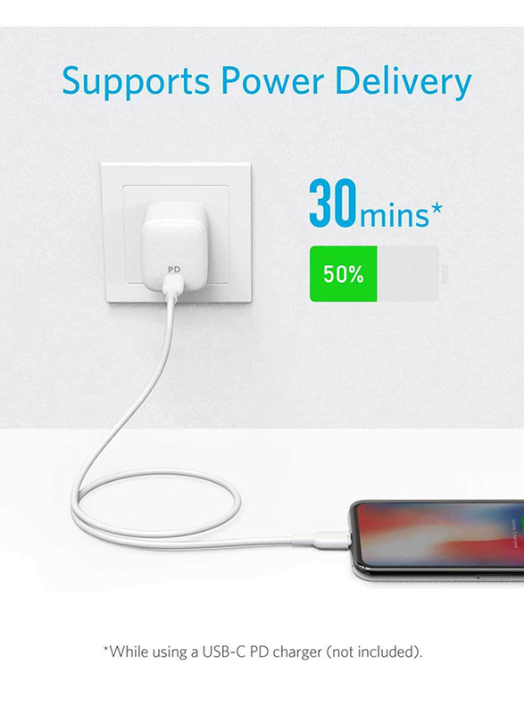 Anker 3-Feet Powerline Charging Cable, USB Type-C to Lightning for Smartphones/Tablets, White