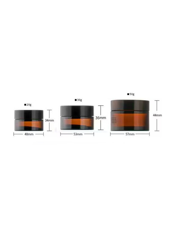 Star Cook Glass Amber Cream Cosmetic Jar Set with Lid, 6 Pieces x 30ml, Black