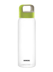 Borosil 750ml Glass Water Bottle with Wide Mouth Husk Lid, Green