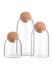 Star Cook Glass Food Storage Jars with Wood Lid Ball Set, 3 Pieces, Clear