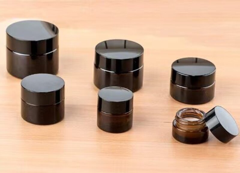 Star Cook Glass Amber Cream Cosmetic Jar Set with Lid, 6 Pieces x 30ml, Black