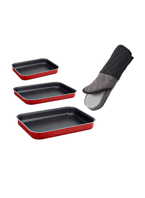 Tefal 4-Piece Non-Stick Les Specialists Rectangular Oven Dish Set with Gloves, Multicolour