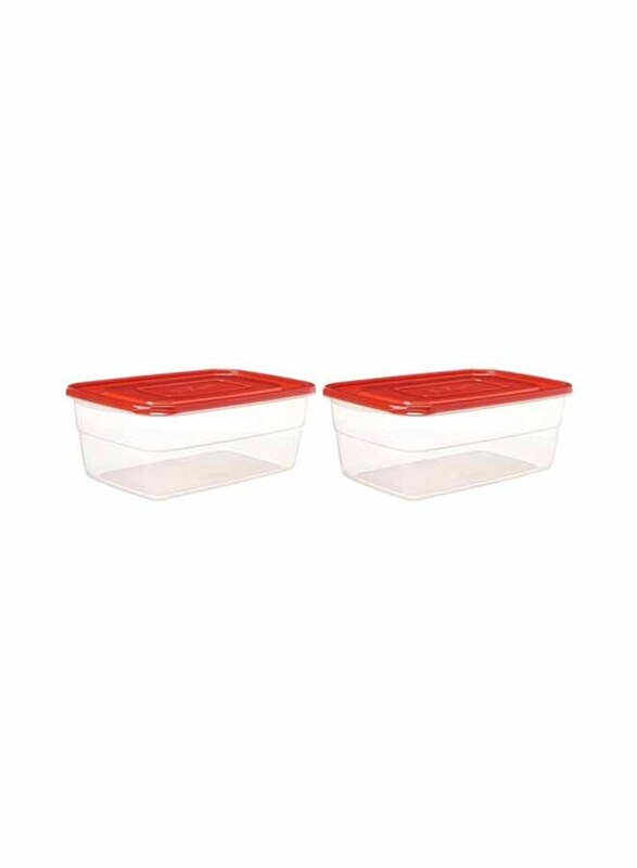 Lock & Lock EZ Lock Easy Plastic Rectangular Food Container, 2 x 2.7 Liter, Clear/Red