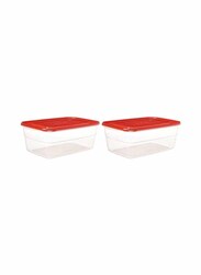 Lock & Lock EZ Lock Easy Plastic Rectangular Food Container, 2 x 2.7 Liter, Clear/Red