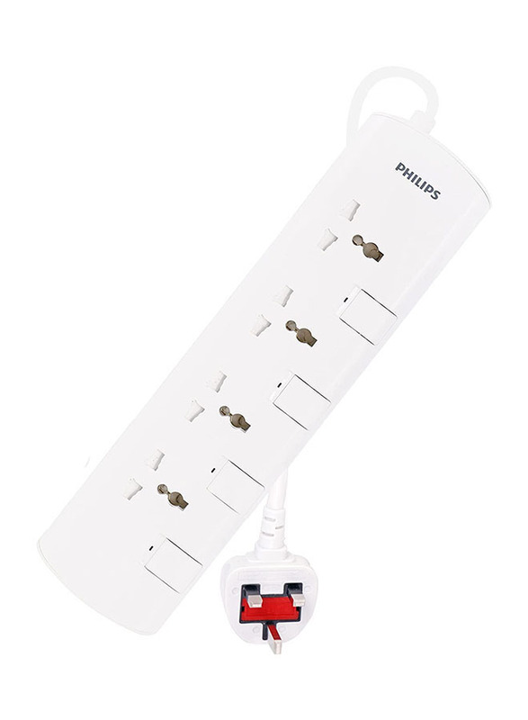 Philips Power Multiplier 4-Way Extension Socket with 4 Meter Cable, NB-0003, White