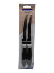Tramontina 12.5cm 2-Piece Cor & Cor Micro Serrated Steak Knife, Black/Silver