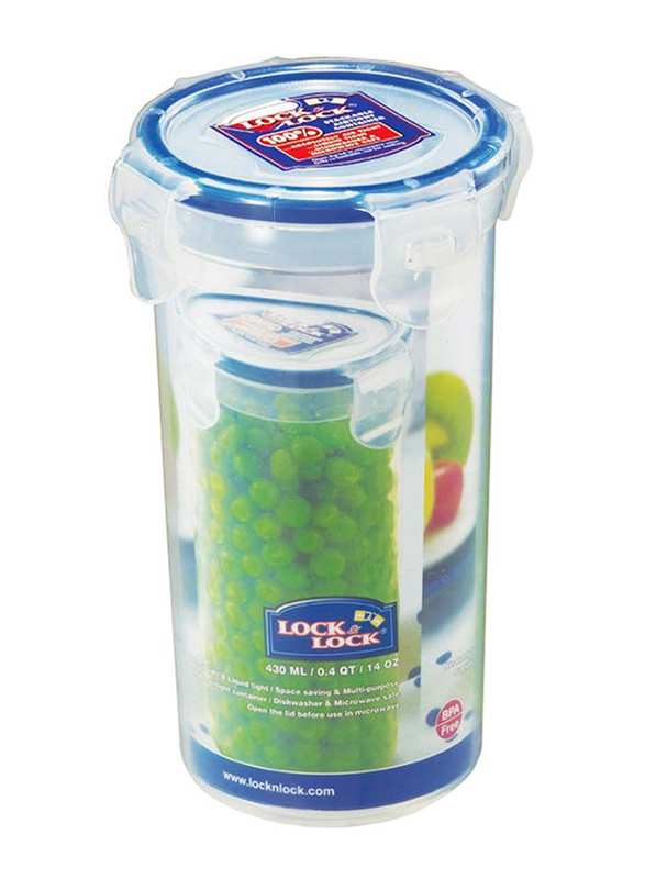 Lock & Lock Classic Round Food Container, 430ml, Clear/Blue