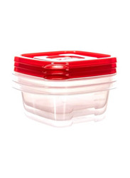 Lock & Lock EZ Lock Easy Plastic Square Food Container, HLE8104, 250ml, 3 Pieces, Clear/Red