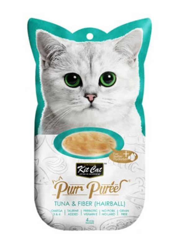 Kit Cat Purr Puree with Tuna & Fiber (hairball) Dry Cat Food, 4 x 15g