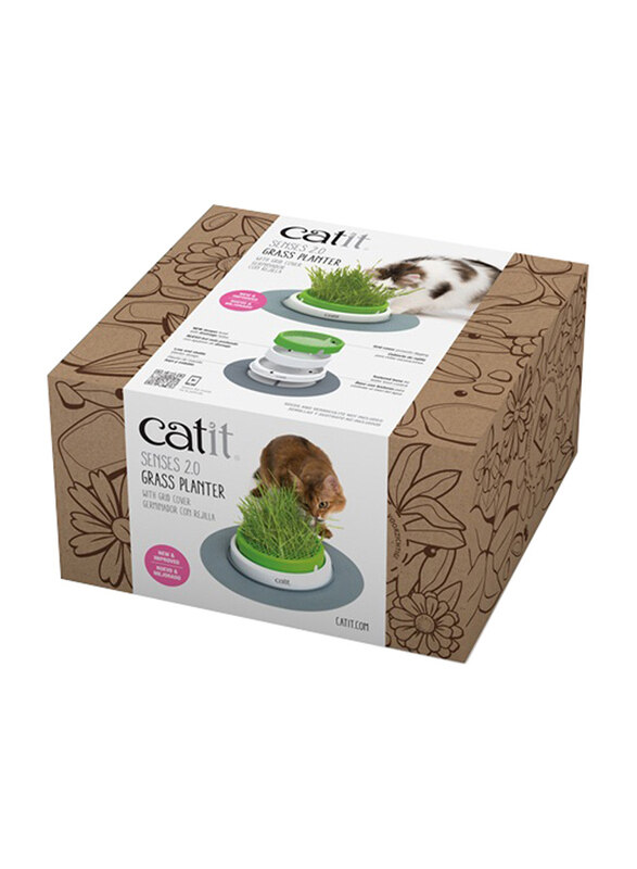 

Catit Senses 2.0 Grass Planter with Grid Cover Cat Toy, Green/White