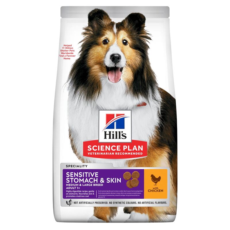 Hill's Science Plan Dry Food with Chicken Sensitive Stomach & Skin for 11-25 Kg Adult Dogs, Medium Breeds, 1-6 Years, 2.5 Kg