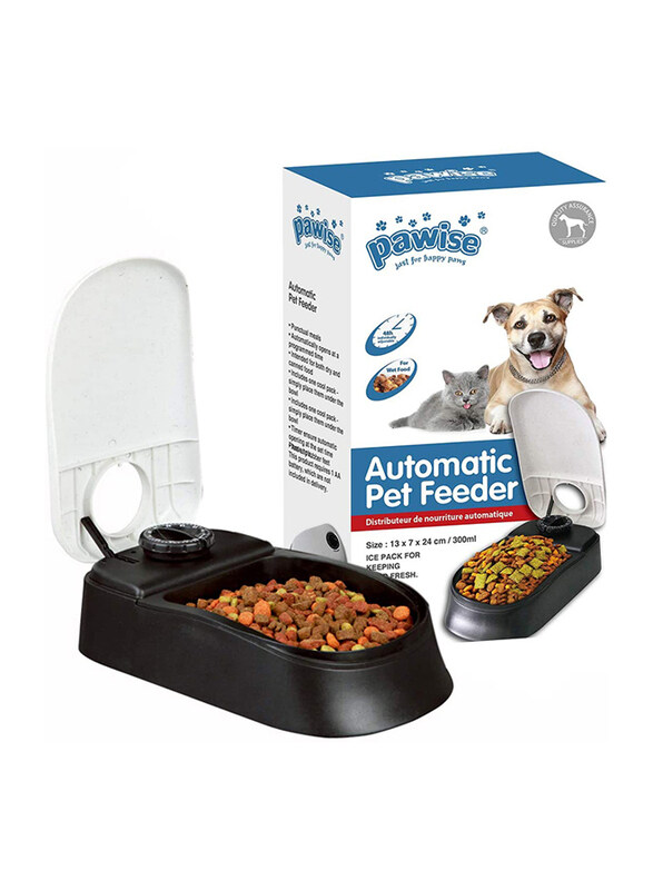 

Pawise 2-Meals Automatic Pet Feeder Dispenser, 300ml, Black/White