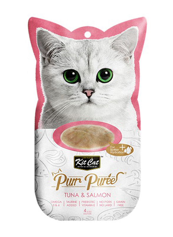 Kit Cat Purr Puree with Tuna & Salmon Dry Cat Food, 4 x 15g