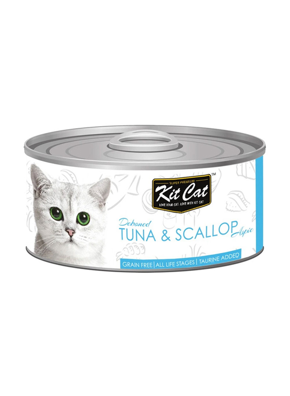 Kit Cat Wet Cat Food with Deboned Tuna & Scallop Aspic for All life Stages, 80g