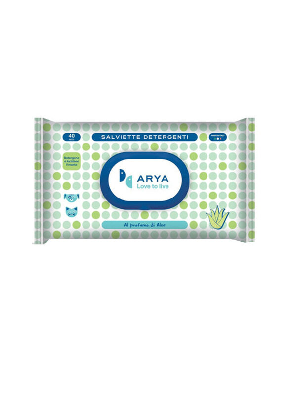 

Arya Pet Wipes Aloe Scent for Dogs & Cats, 40 Pieces, Green