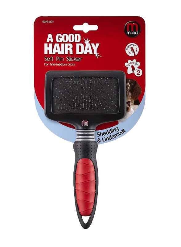 

Mikki Large Soft Pin Dog Slicker Brush for Fine & Medium Coats, Black/Red