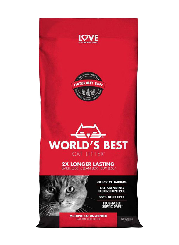 World's Best Cat Litter Natural Whole Kernel Corn Multiple Cat Clumping Litter, 12.7 Kg, Red