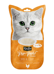 Kit Cat Pur Puree Plus Deboned Skin & Coat with Chicken and Fish Oil Grain Free Wet Cat Food, 4 x 15g