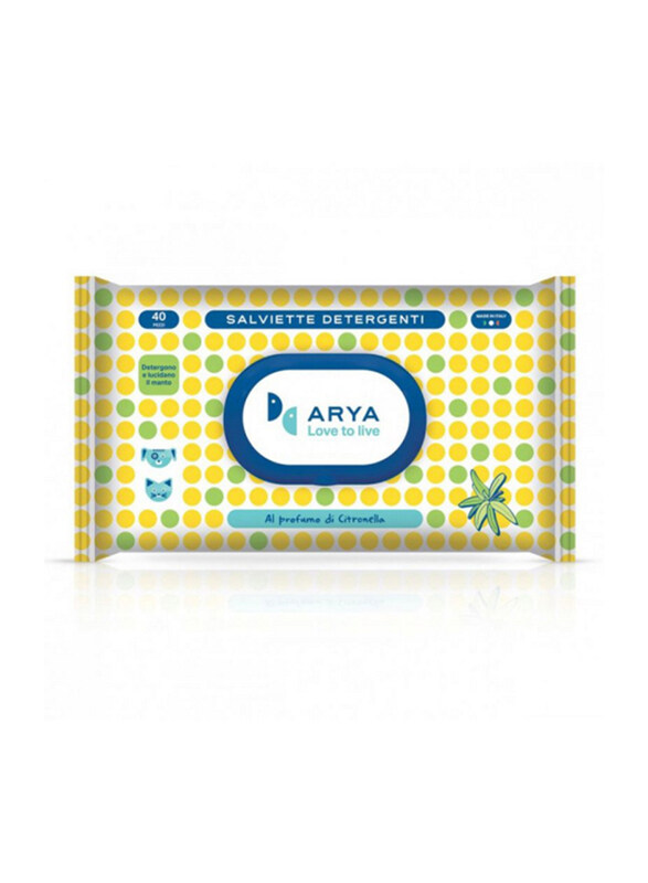 

Arya Pet Wipes Lemongrass Scent for Dogs & Cats, 40 Pieces, Yellow