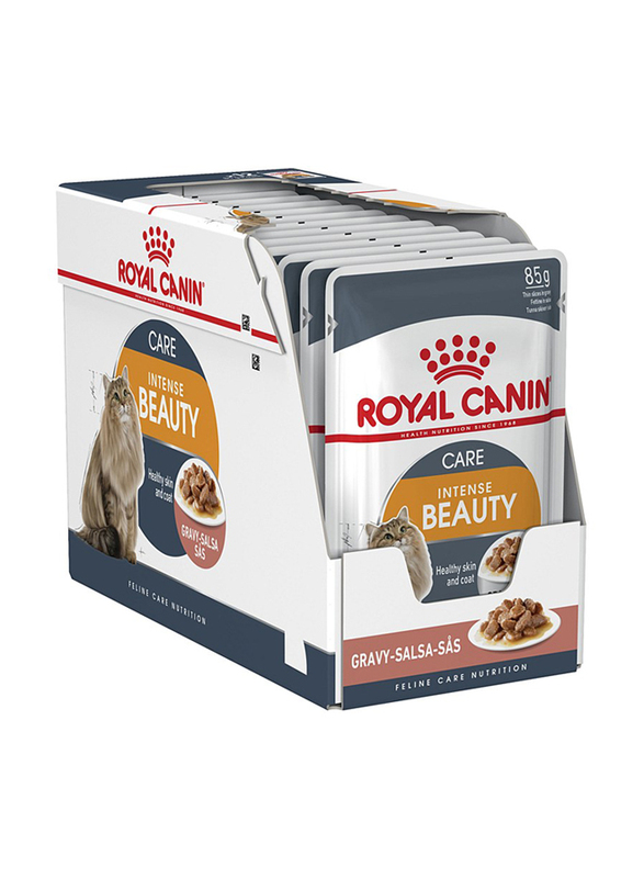 Royal Canin Feline Care Nutrition Intense Beauty Care Wet Cat Food in Gravy for Adult Cat, 1+ Years, 12 x 85g