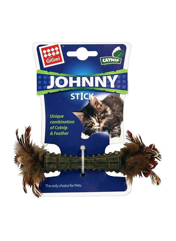 

Gigwi Johnny Catnip Stick & Feather Toy for Cats, Brown