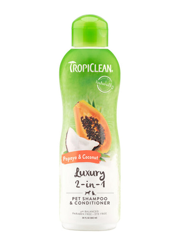 

Tropiclean Papaya & Coconut Luxury 2in1 Pet Shampoo & Conditioner, 592ml, Yellow