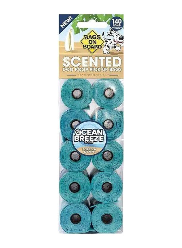 

Bags On Board Dog Waste Bag Rolls Ocean Breeze Scent, 140 Count, Green